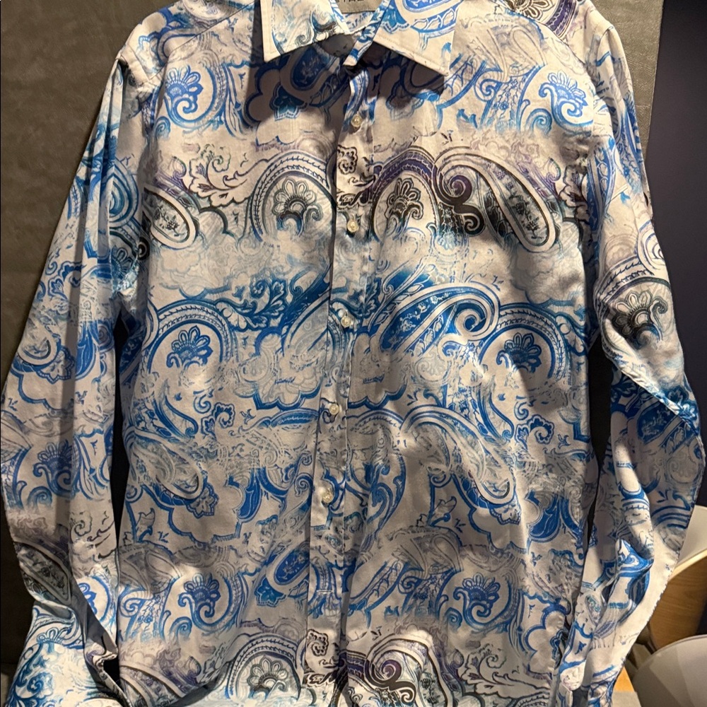 Etro Blue and White Paisley Men's Shirt Made in Italy